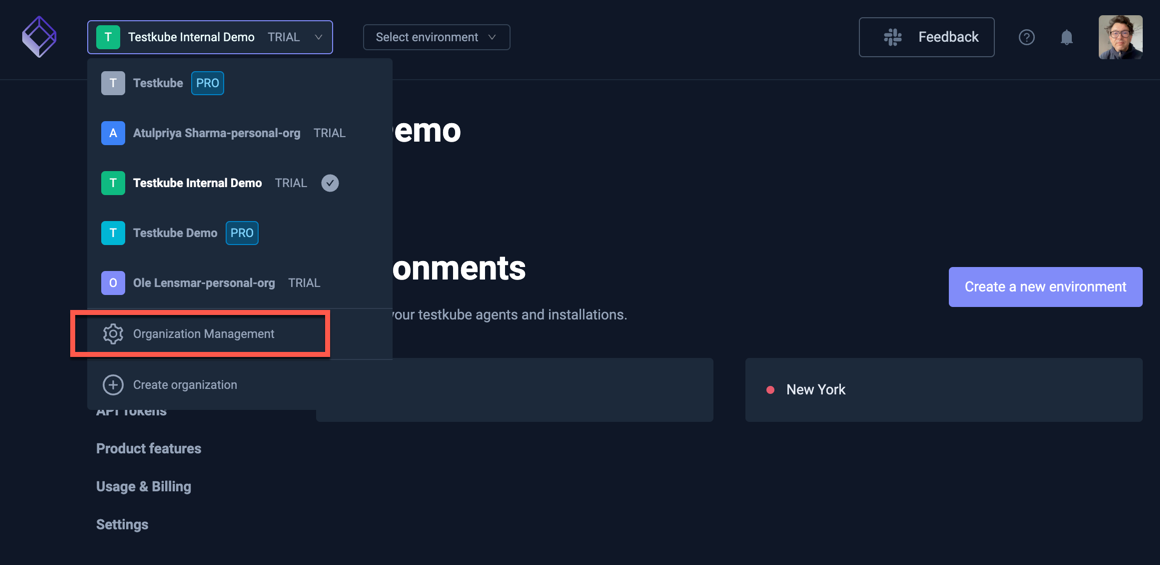 Organization Settings Dashboard